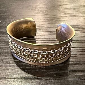 Chico's Women’s Gold and Silver Chain Cuff Bracelet with Accent Details